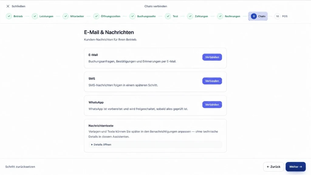 Kelfix Einrichtung Schritt 9: E-Mail und Nachrichtenkanäle vorbereiten.