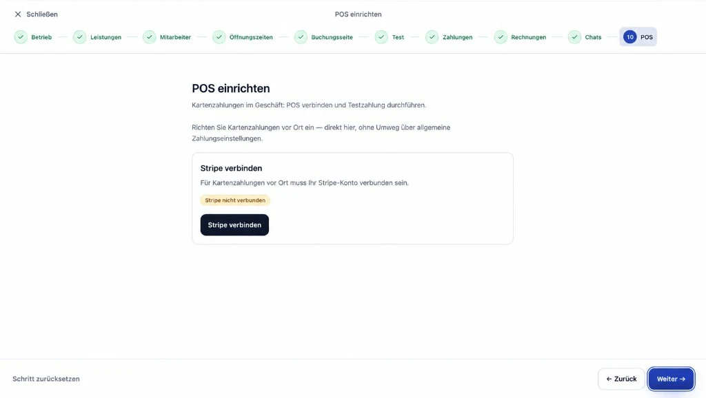 Kelfix Einrichtung Schritt 10: POS und Kartenzahlungen vor Ort vorbereiten.